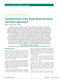 Fundamentals of the Asset-Based Business Valuation Approach Weston C