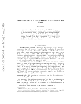 Arxiv:1908.00864V1 [Math.RA] 2 Aug 2019 Mn H Ig Fqoinsof Quotients of Rings the Among Erfrt Sthe As to Refer We Anr Ring a Manner