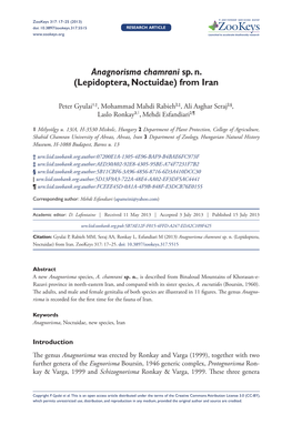 Lepidoptera, Noctuidae) from Iran 17 Doi: 10.3897/Zookeys.317.5515 Research Article Launched to Accelerate Biodiversity Research