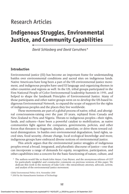 Research Articles Indigenous Struggles, Environmental Justice, and Community Capabilities • David Schlosberg and David Carruthers*