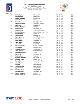 2021 Arnold Palmer Invtitational Bay Hill Club & Lodge Final Round Pairings and Starting Times Sunday, March 7, 2021
