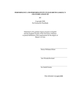 Performance and Performativity in Elizabeth Gaskell’S Cranford and Ruth
