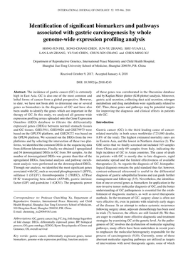 Identification of Significant Biomarkers and Pathways Associated with Gastric Carcinogenesis by Whole Genome-Wide Expression Profiling Analysis