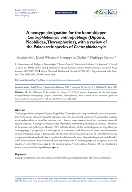 Diptera, Piophilidae, Thyreophorina), with a Review of the Palaearctic Species of Centrophlebomyia