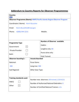 Addendum to Country Reports for Observer Programmmes