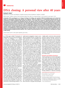 DNA Cloning: a Personal View After 40 Years Stanley N