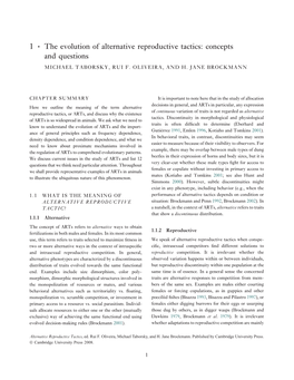 1 · the Evolution of Alternative Reproductive Tactics: Concepts and Questions MICHAEL TABORSKY, RUI F