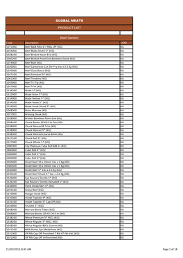 GLOBAL MEATS PRODUCT LIST Beef Generic