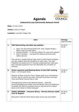 Agenda Liskeard & Looe Community Network Panel