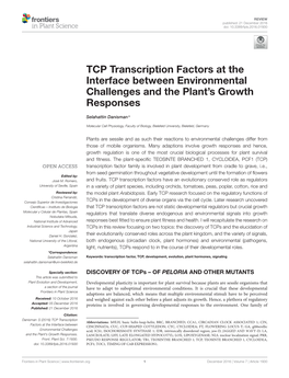 TCP Transcription Factors at the Interface Between Environmental Challenges and the Plant’S Growth Responses