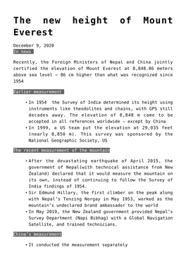 The New Height of Mount Everest