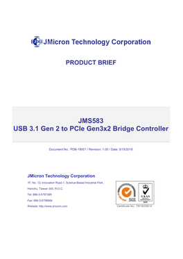 JMS583 USB 3.1 Gen 2 to Pcie Gen3x2 Bridge Controller