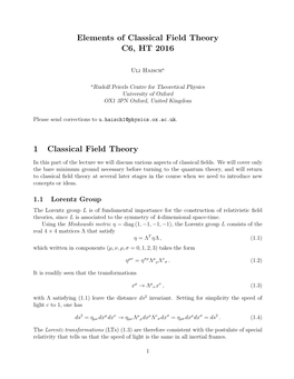 Elements of Classical Field Theory C6, HT 2016