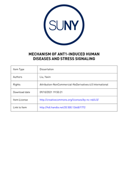 Mechanism of Ant1-Induced Human Diseases and Stress Signaling