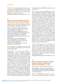 39 Long-Term Safety and Tolerability of Once-Daily Valbenazine in Patients with Tardive Dyskinesia 40 Pseudo Cranial Nerve I