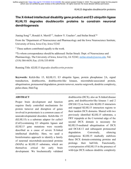 The X-Linked Intellectual Disability Gene Product and E3 Ubiquitin Ligase KLHL15 Degrades Doublecortin Proteins to Constrain Neuronal Dendritogenesis