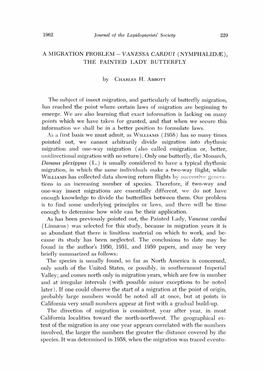 A MIGRATION PROBLEM - VANESSA CARDUI (NYMPHALID.Te), the PAINTED LADY BUTTERFLY