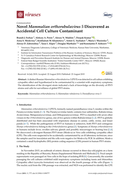 Novel Mammalian Orthorubulavirus 5 Discovered As Accidental Cell Culture Contaminant