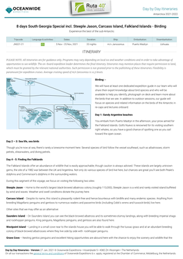 Birding ITINERARY Day by Day Itineraries