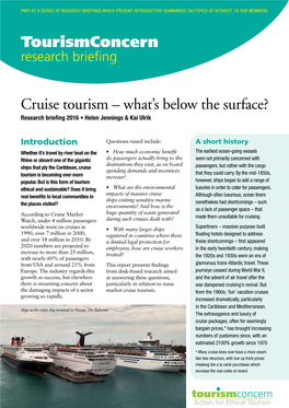 Cruise Ship Tourism Concern (10/8/2014)