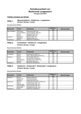 Schulbusverkehr Zur Realschule Langenzenn Schuljahr 2012/2013