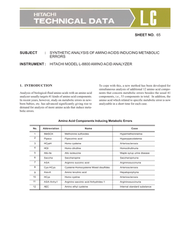 Analysis of Amino Acids That Induce Metabolic Errors (PDF Format, 764Kbytes)