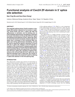 Functional Analysis of Cwc24 ZF-Domain in 5 Splice Site Selection