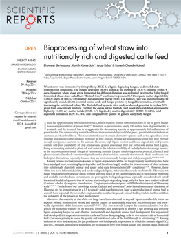 Bioprocessing of Wheat Straw Into Nutritionally Rich and Digested Cattle