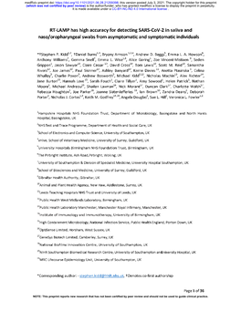 RT-LAMP Has High Accuracy for Detecting SARS-Cov-2 in Saliva and Naso/Oropharyngeal Swabs from Asymptomatic and Symptomatic Individuals