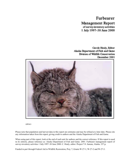 Furbearer Management Report of Survey-Inventory Activities 1 July 1997–30 June 2000