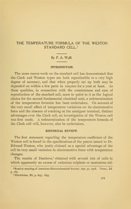 The Temperature Formula of the Weston Standard Cell.*