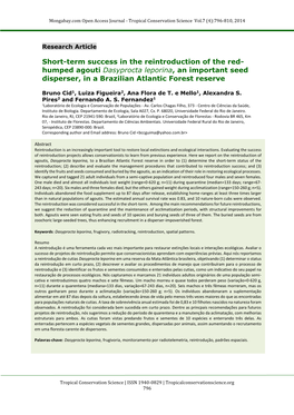 Humped Agouti Dasyprocta Leporina, an Important Seed Disperser, in a Brazilian Atlantic Forest Reserve