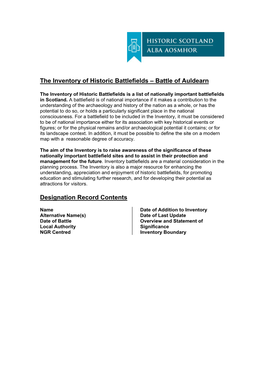 The Inventory of Historic Battlefields – Battle of Auldearn Designation