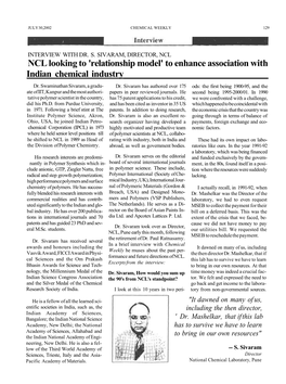 NCL Looking to 'Relationship Model' to Enhance Association with Indian Chemical Industry Dr