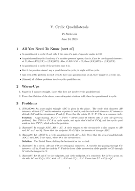 V. Cyclic Quadrilaterals