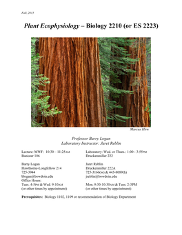 Plant Ecophysiology – Biology 2210 (Or ES 2223)