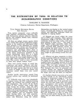 The Distribution of Tuna in Relation to Oceanograph Ic Conditions