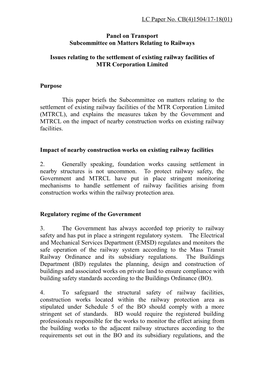 Panel on Transport Subcommittee on Matters Relating to Railways Issues