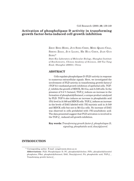 Activation of Phospholipase D Activity in Transforming Growth Factor-Beta-Induced Cell Growth Inhibition