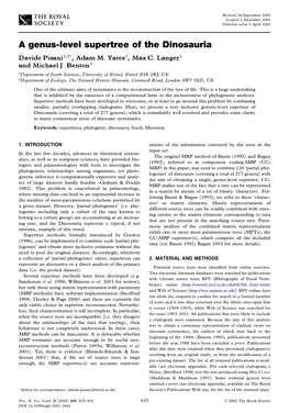 A Genus-Level Supertree of the Dinosauria Davide Pisani1,2*, Adam M