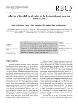 Influence of the Alkali Metal Cation on the Fragmentation of Monensin in ESI-MS/MS