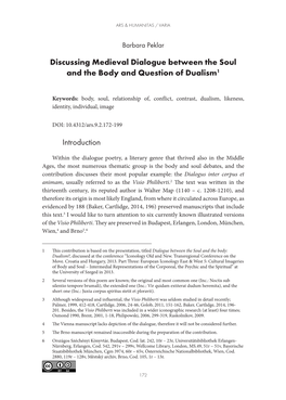 Discussing Medieval Dialogue Between the Soul and the Body and Question of Dualism1 Introduction