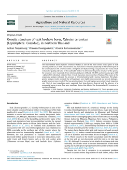 Genetic Structure of Teak Beehole Borer, Xyleutes Ceramicus (Lepidoptera: Cossidae), in Northern Thailand