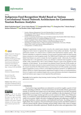 Indigenous Food Recognition Model Based on Various Convolutional Neural Network Architectures for Gastronomic Tourism Business Analytics