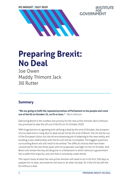 Preparing Brexit: No Deal Joe Owen Maddy Thimont Jack Jill Rutter