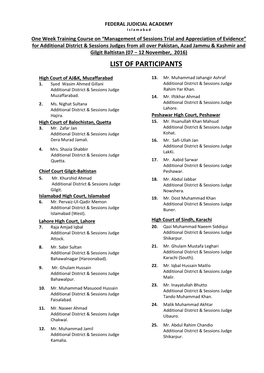 List of Participants