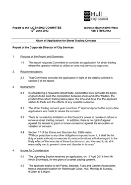 Grant of Application for Street Trading Consent