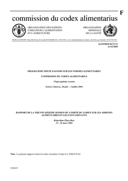 Le Présent Rapport Inclut La Lettre Circulaire Codex CL 2004/9-FAC