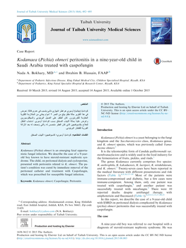 Kodamaea (Pichia) Ohmeri Peritonitis in a Nine-Year-Old Child in Saudi Arabia Treated with Caspofungin