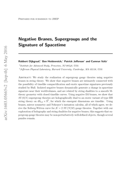 Negative Branes, Supergroups and the Signature of Spacetime Arxiv:1603.05665V2 [Hep-Th] 6 May 2016